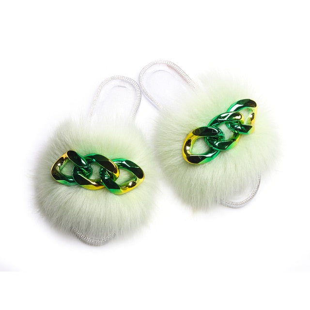 Furry Emerald Jelly Slides