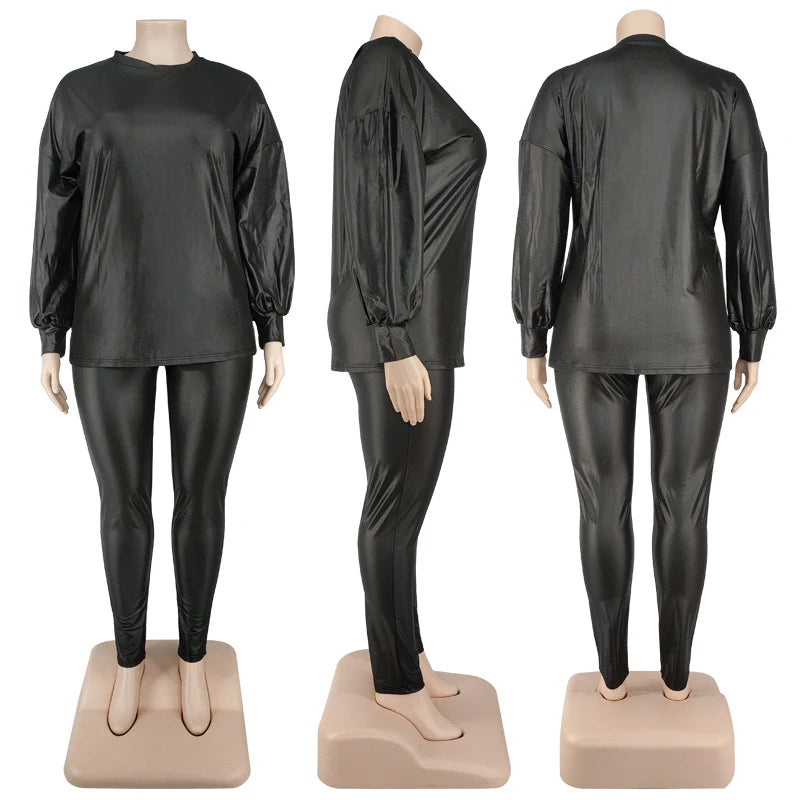 Plus Size Women's Crewneck Top & Pants Sets