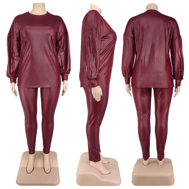 Plus Size Women's Crewneck Top & Pants Sets