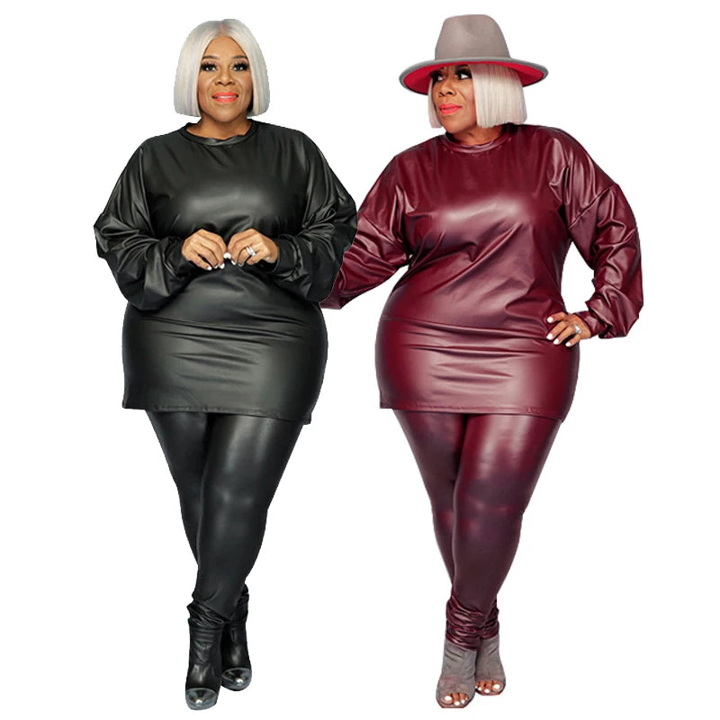 Plus Size Women's Crewneck Top & Pants Sets