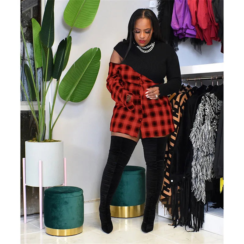 Patchwork Plaid Club Outfits Dress For Women