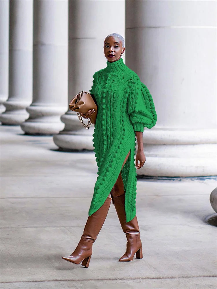 Winter High Neck Sweater Long Dress