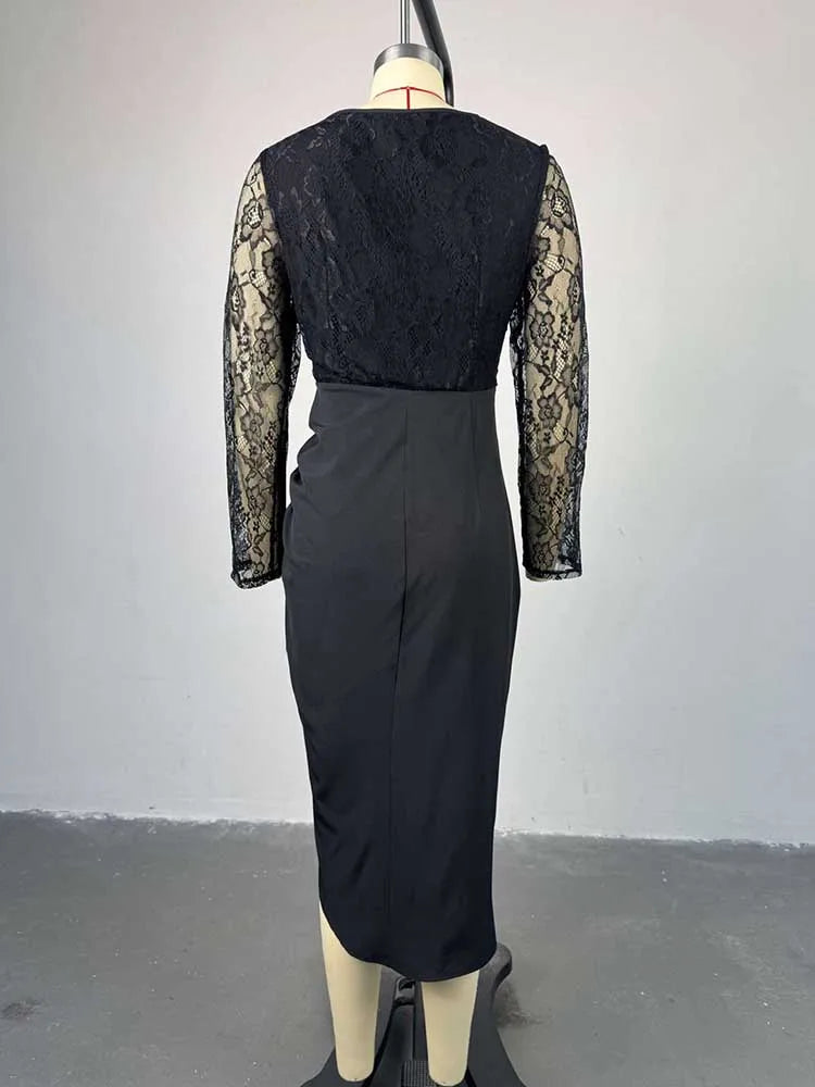 V-Neck Square Collar High-Waisted Dress