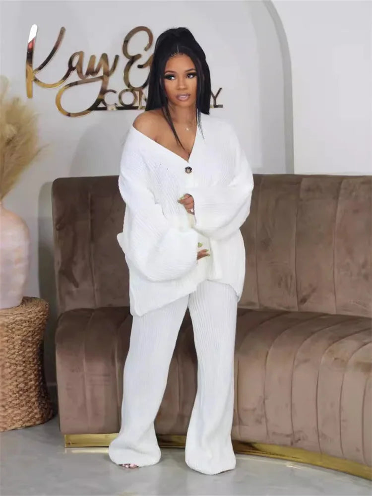 Fitness Outfit Loose Stretch Knitted Top  Pants Set