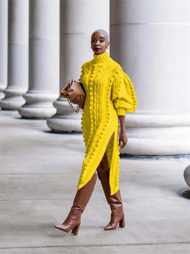 Winter High Neck Sweater Long Dress