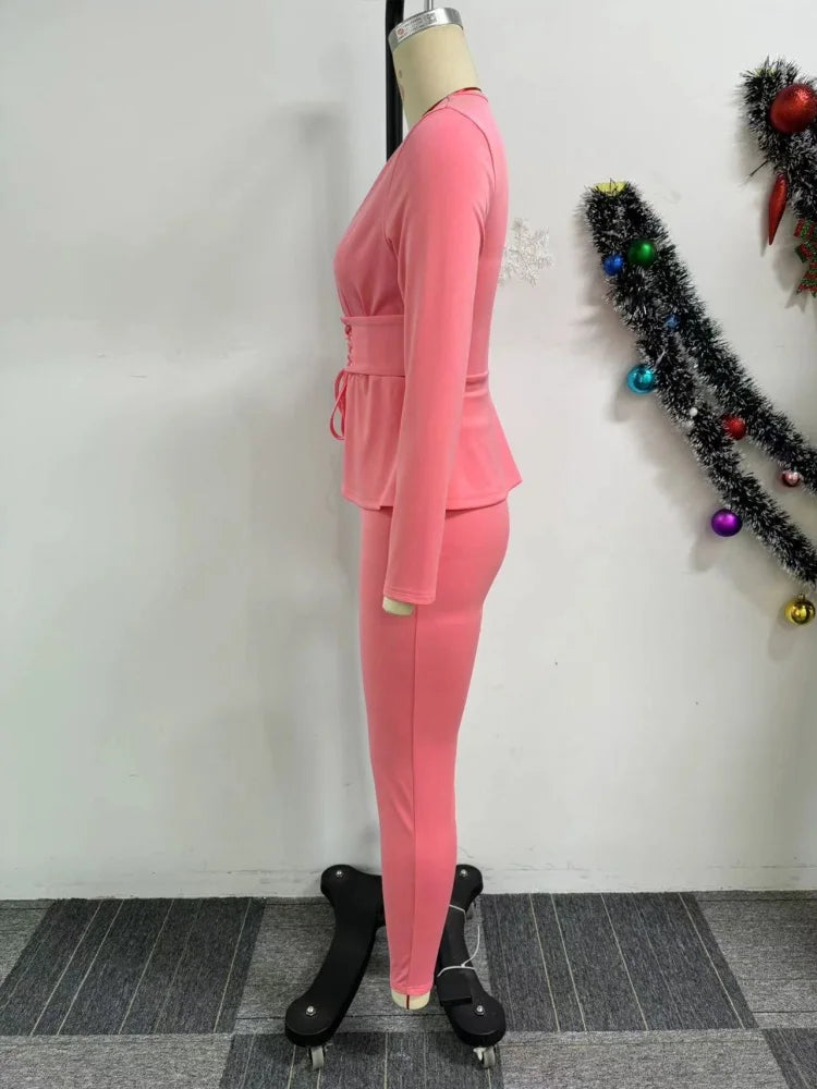 Women's  Solid Long Sleeve 2-Piece Set