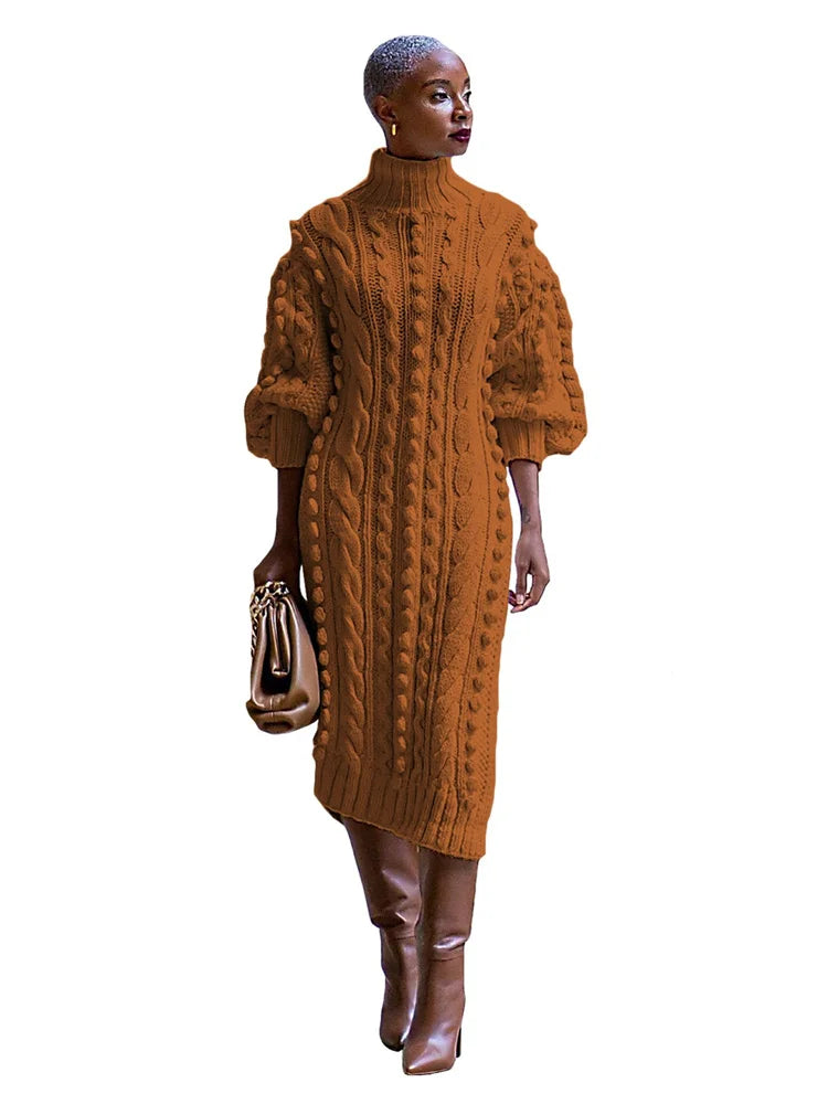 Winter High Neck Sweater Long Dress