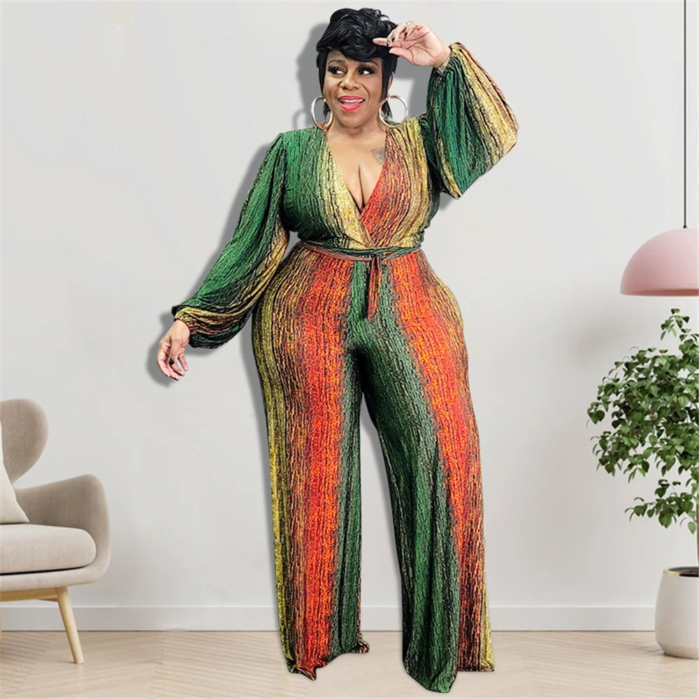 Plus Size Elegant V Neck Rompers Jumpsuits