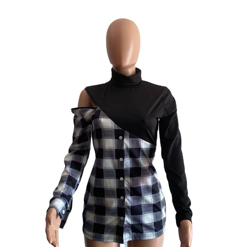 Patchwork Plaid Club Outfits Dress For Women