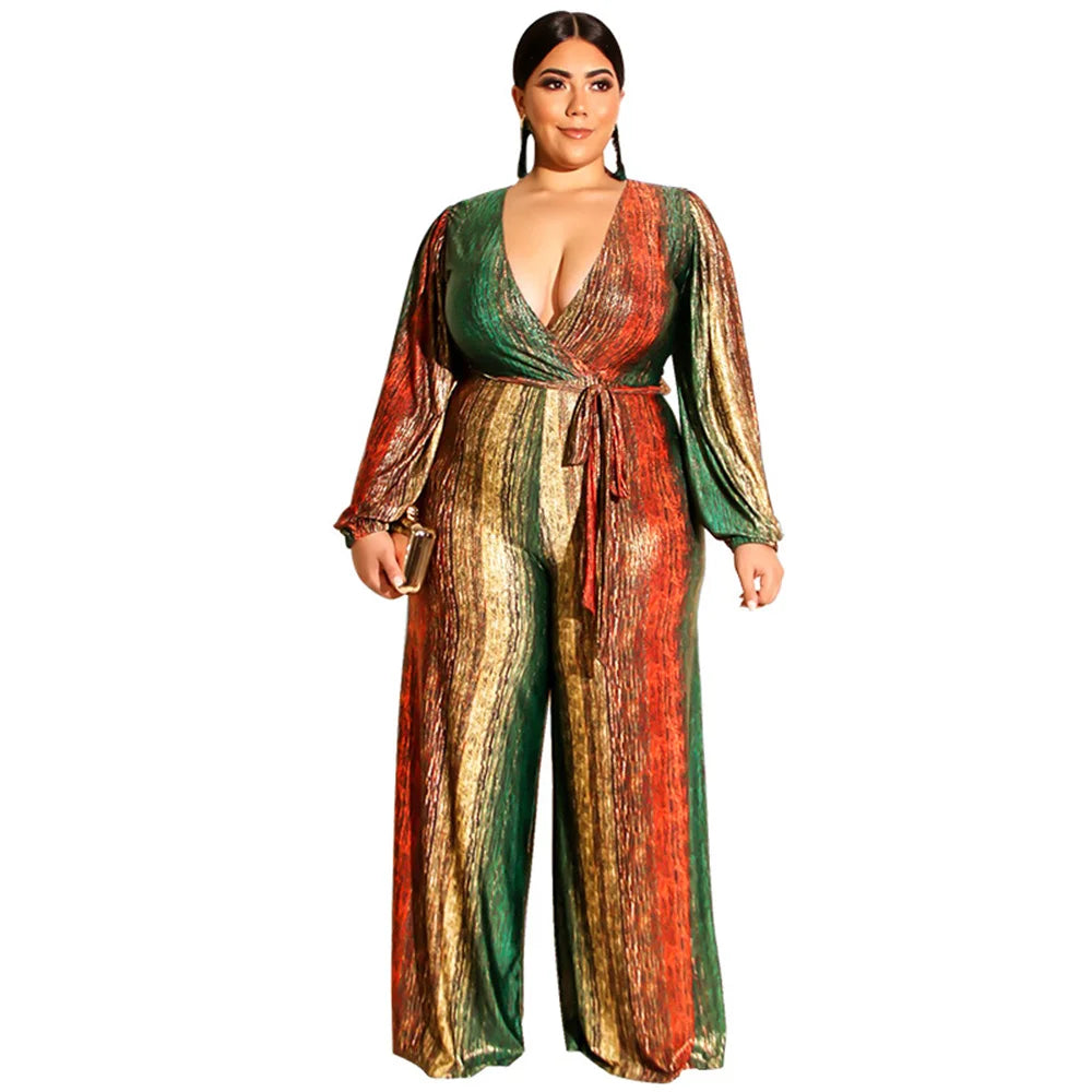 Plus Size Elegant V Neck Rompers Jumpsuits