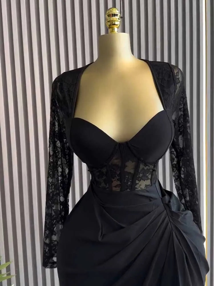 V-Neck Square Collar High-Waisted Dress