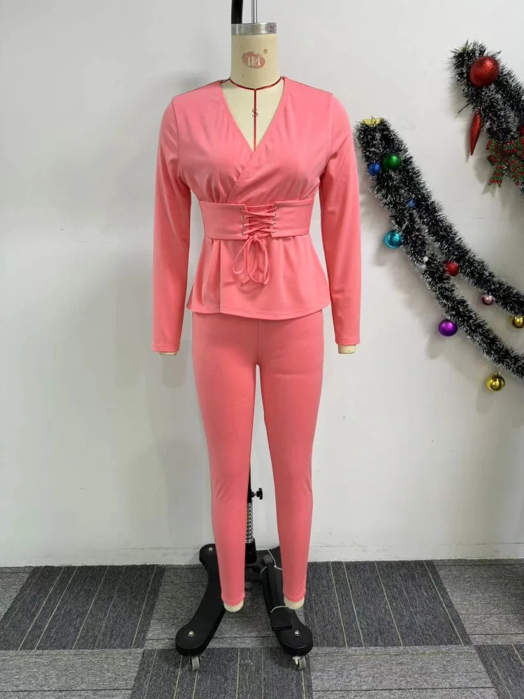 Women's  Solid Long Sleeve 2-Piece Set