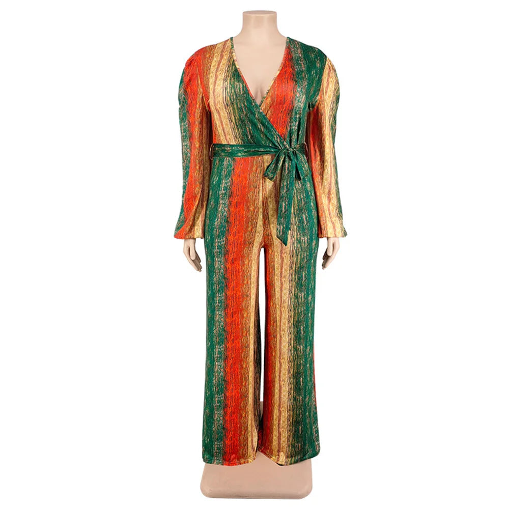 Plus Size Elegant V Neck Rompers Jumpsuits