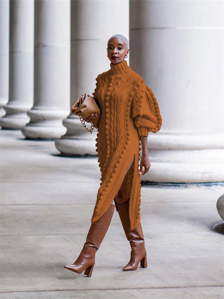 Winter High Neck Sweater Long Dress