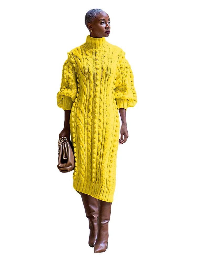 Winter High Neck Sweater Long Dress