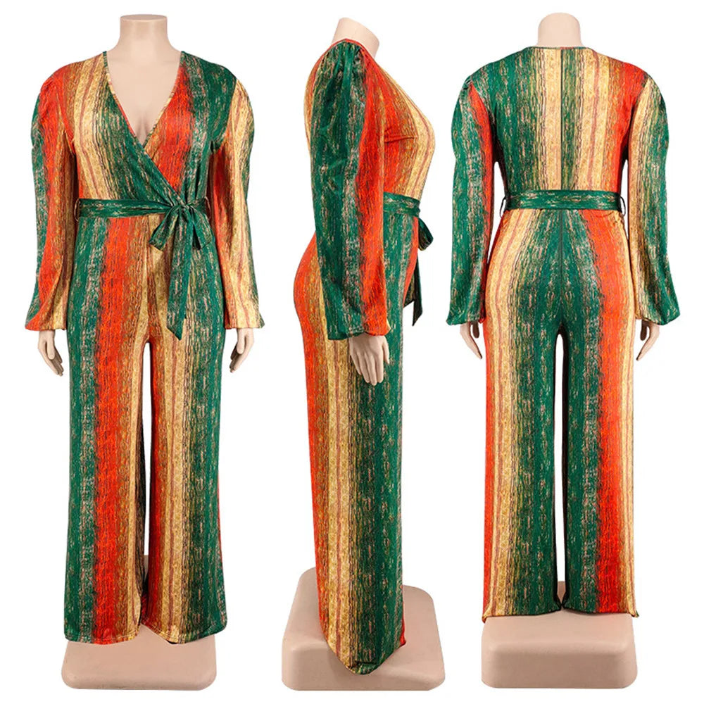 Plus Size Elegant V Neck Rompers Jumpsuits
