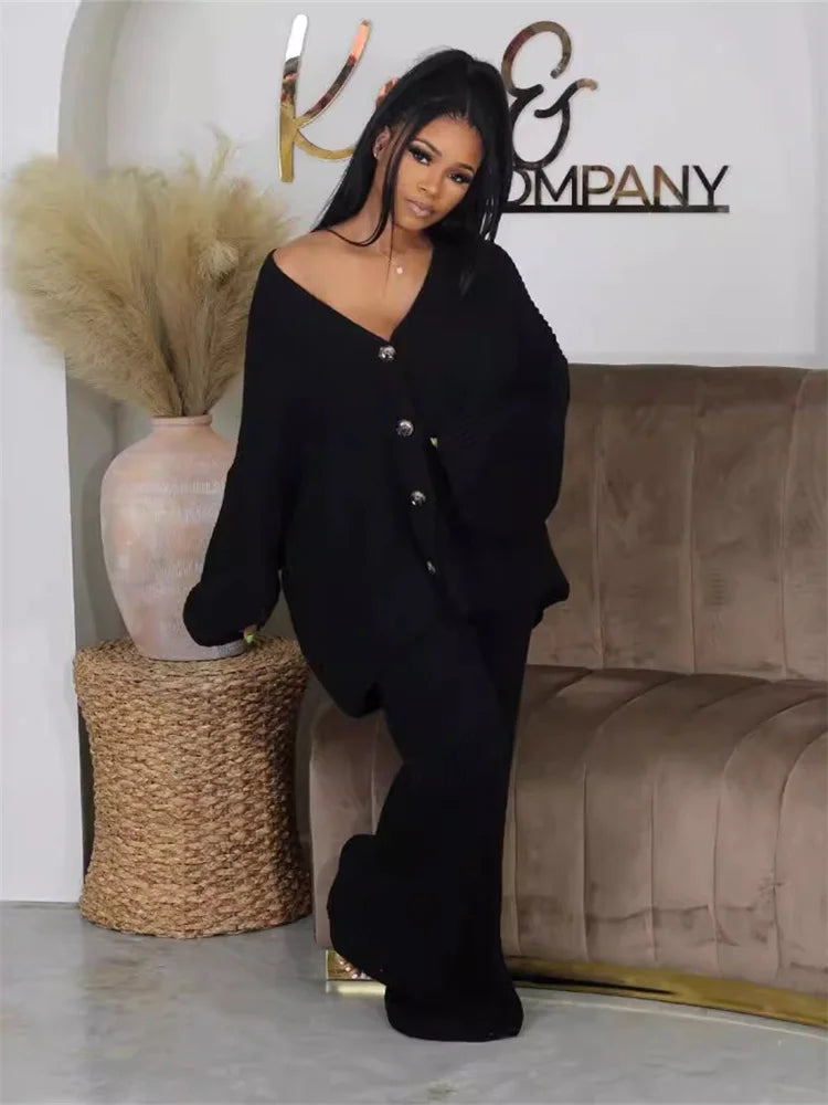 Fitness Outfit Loose Stretch Knitted Top  Pants Set