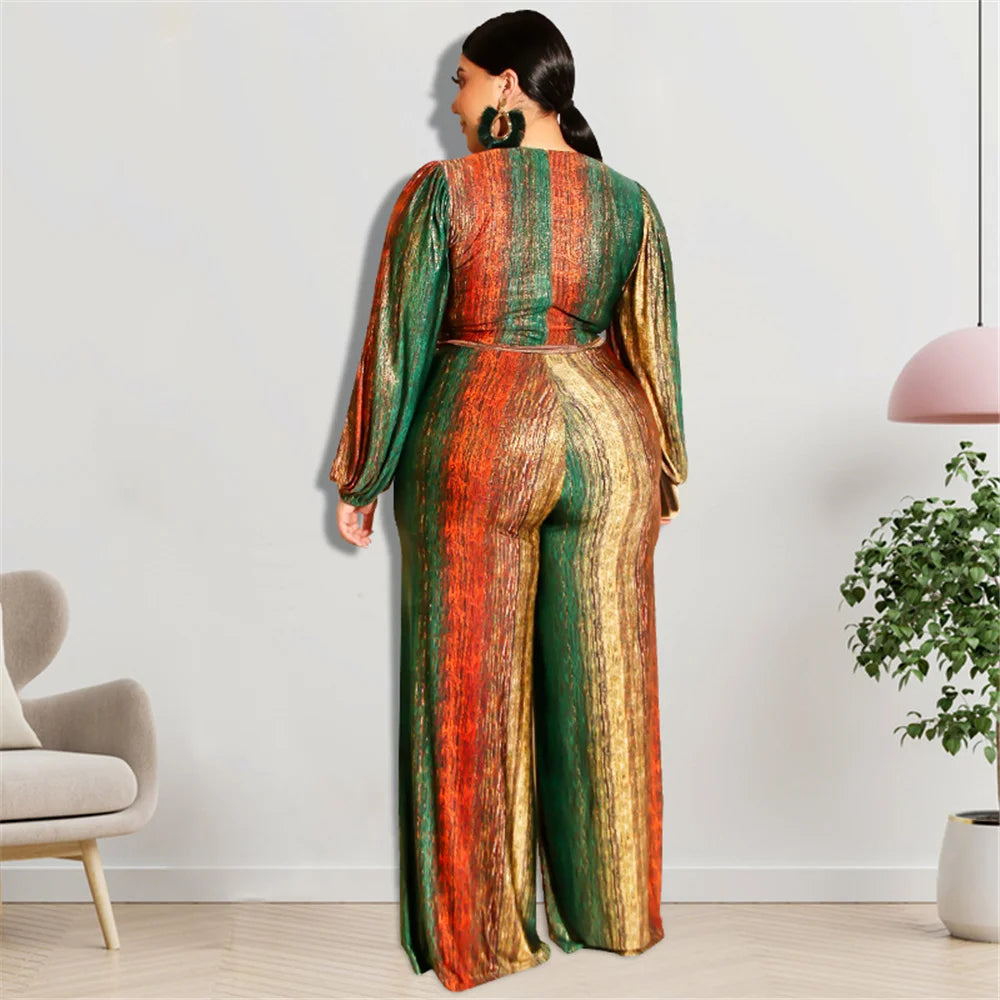 Plus Size Elegant V Neck Rompers Jumpsuits