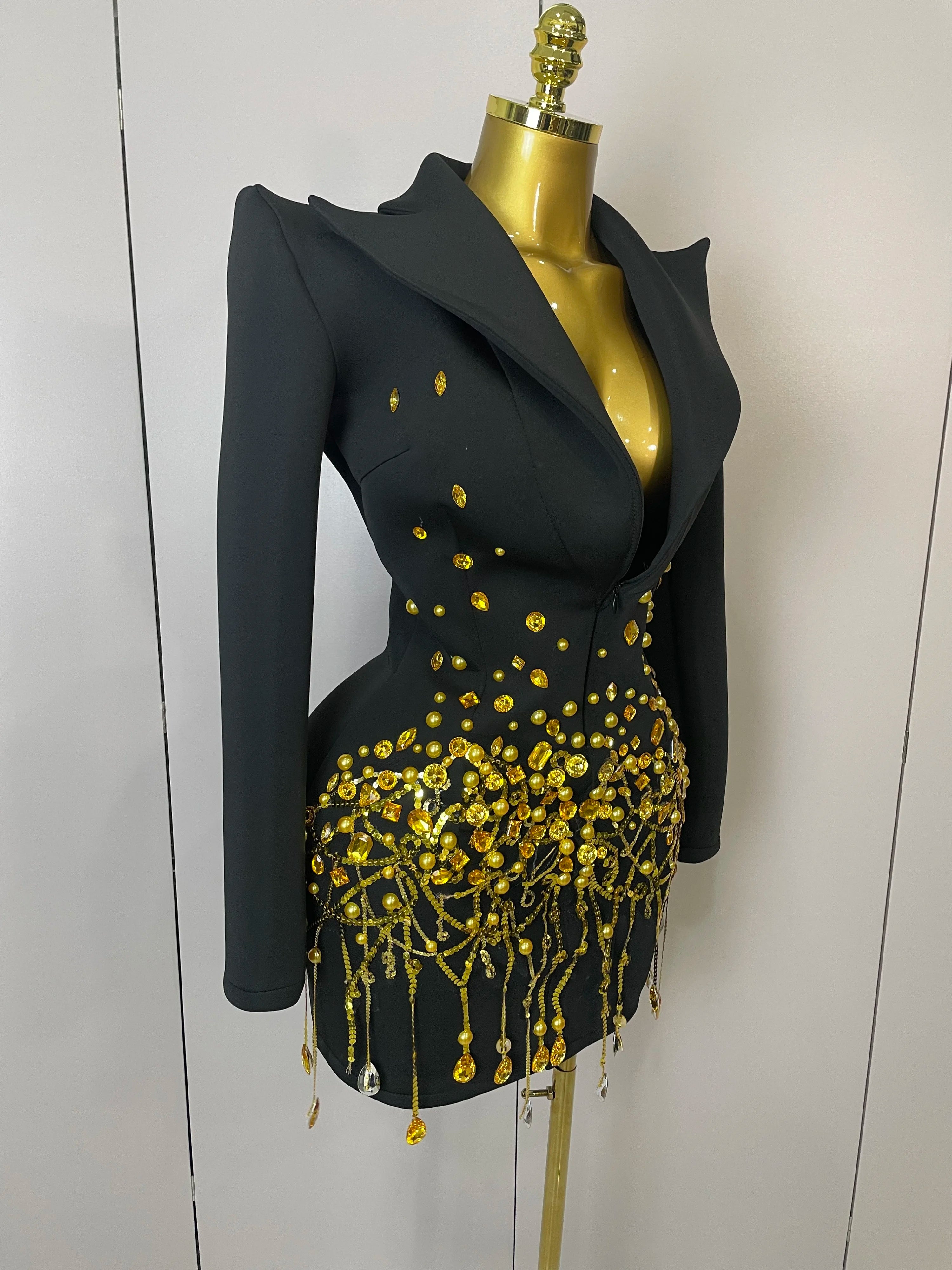 Sparkly Crystal Chains Pearls Mini Dress