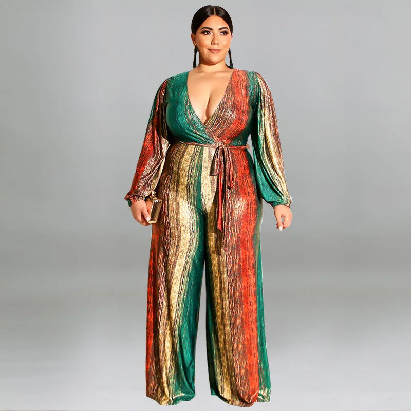 Plus Size Elegant V Neck Rompers Jumpsuits