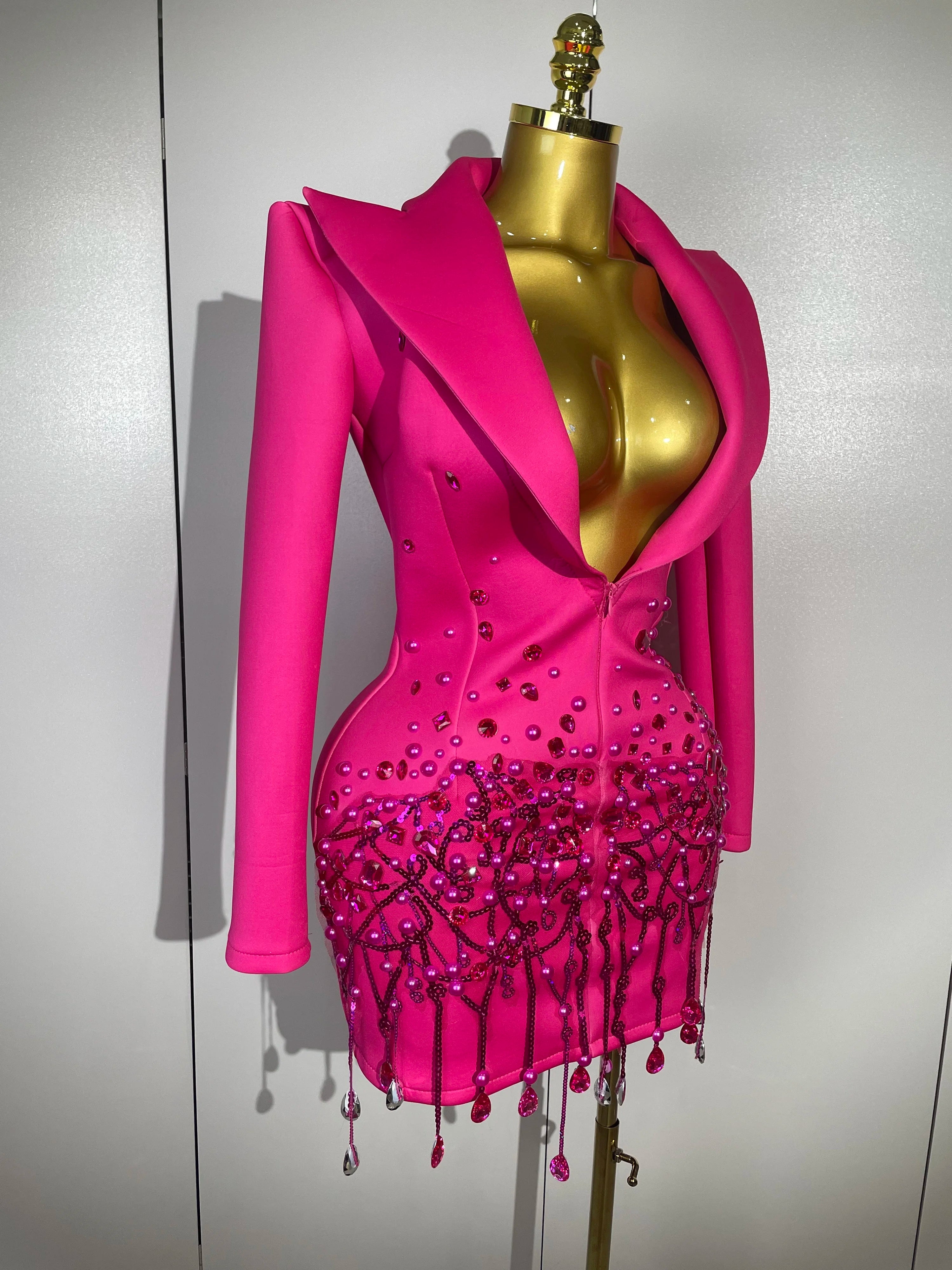 Sparkly Crystal Chains Pearls Mini Dress