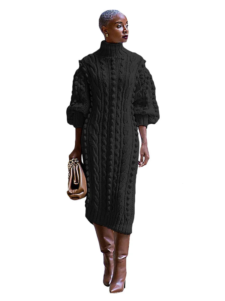Winter High Neck Sweater Long Dress