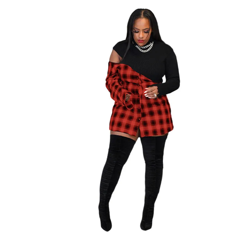 Patchwork Plaid Club Outfits Dress For Women