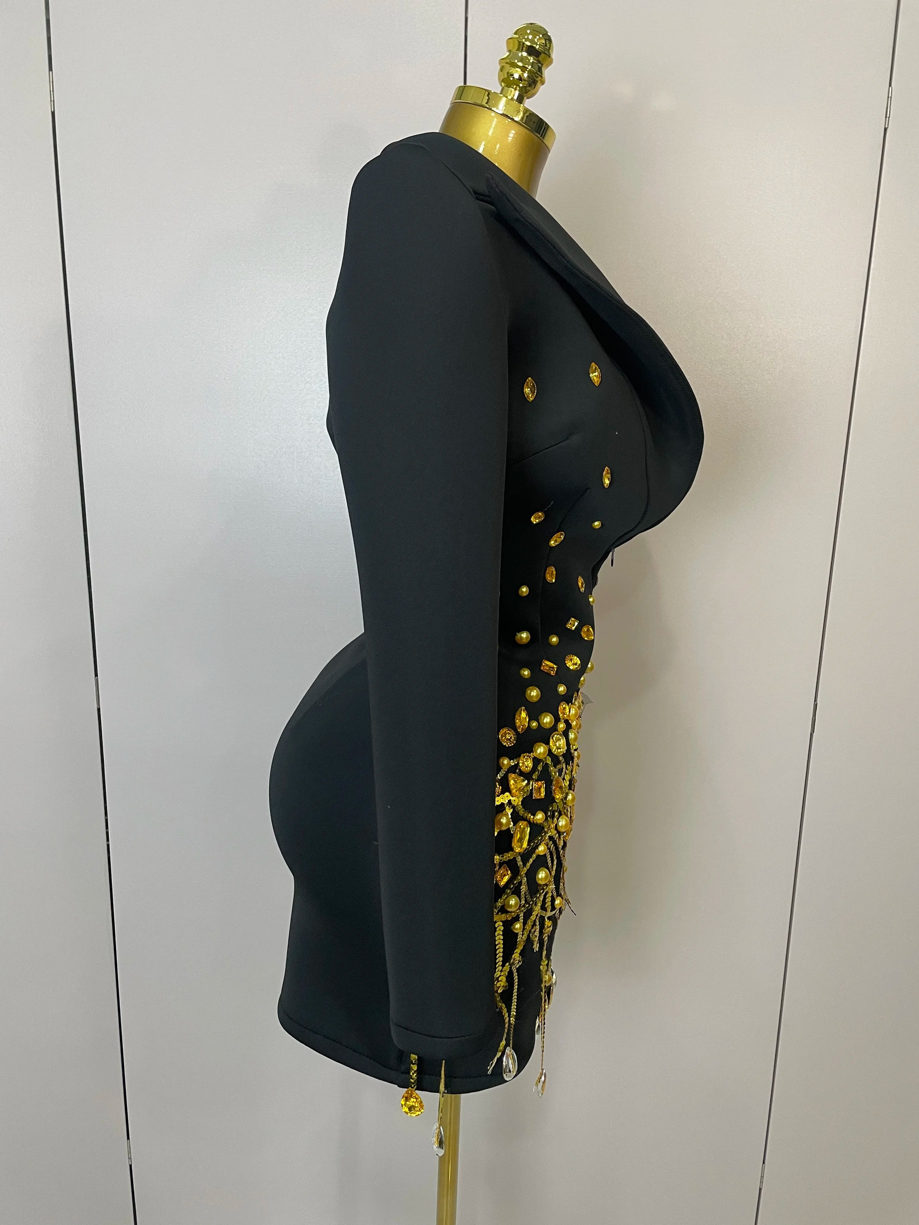 Sparkly Crystal Chains Pearls Mini Dress