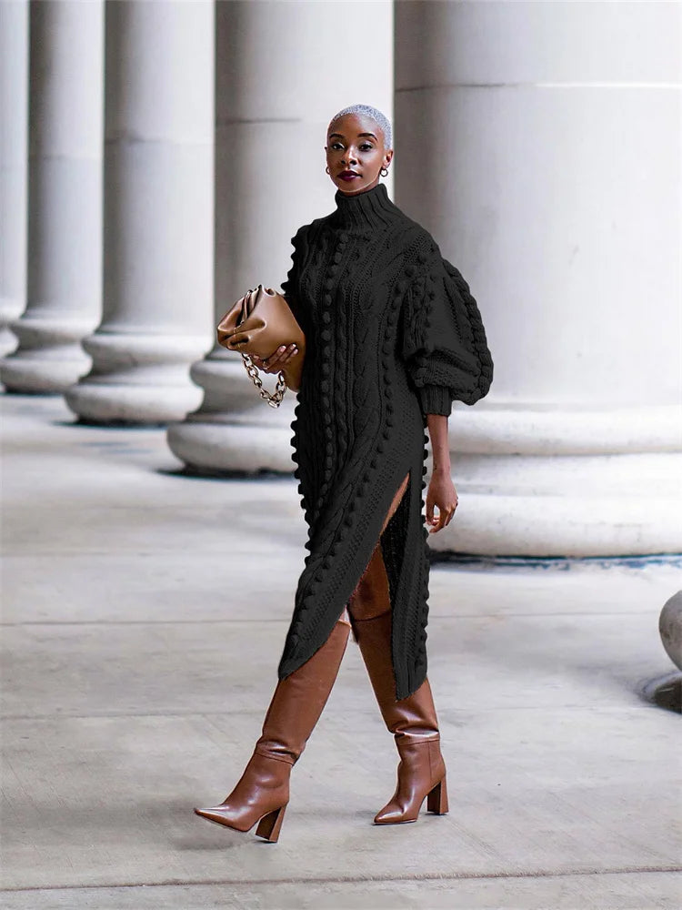 Winter High Neck Sweater Long Dress