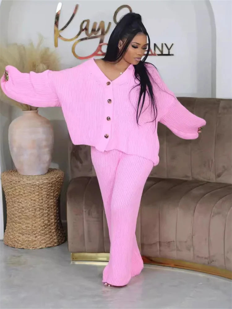 Fitness Outfit Loose Stretch Knitted Top  Pants Set