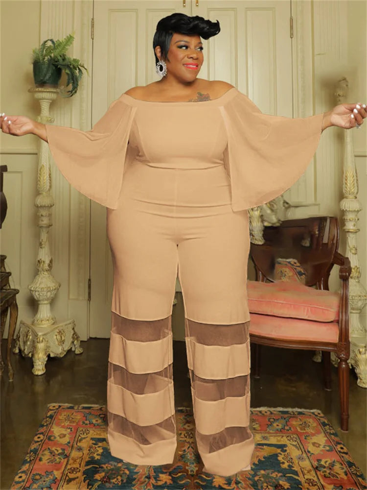 Long Batwing Sleeve Off-Shoulder Jumpsuit