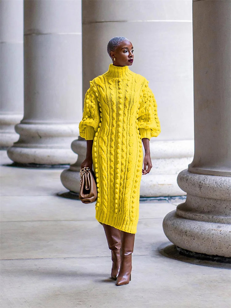 Winter High Neck Sweater Long Dress