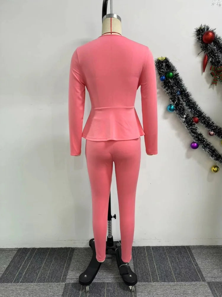 Women's  Solid Long Sleeve 2-Piece Set