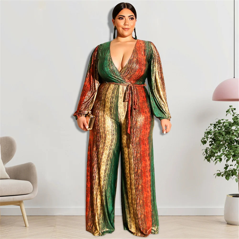 Plus Size Elegant V Neck Rompers Jumpsuits