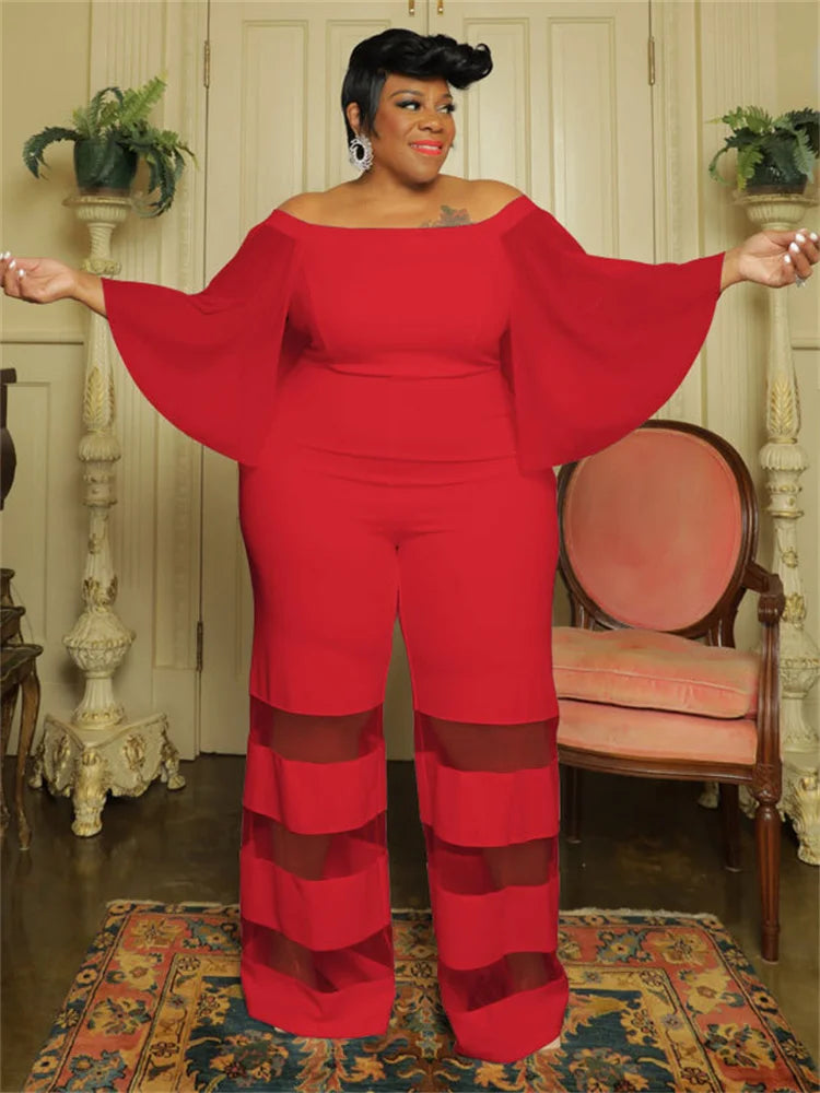 Long Batwing Sleeve Off-Shoulder Jumpsuit