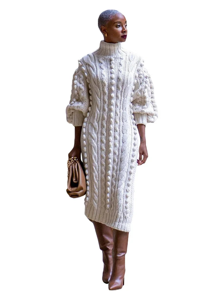 Winter High Neck Sweater Long Dress