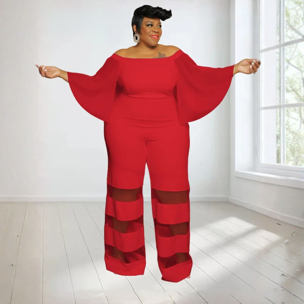 Long Batwing Sleeve Off-Shoulder Jumpsuit