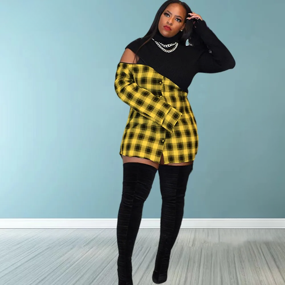 Patchwork Plaid Club Outfits Dress For Women