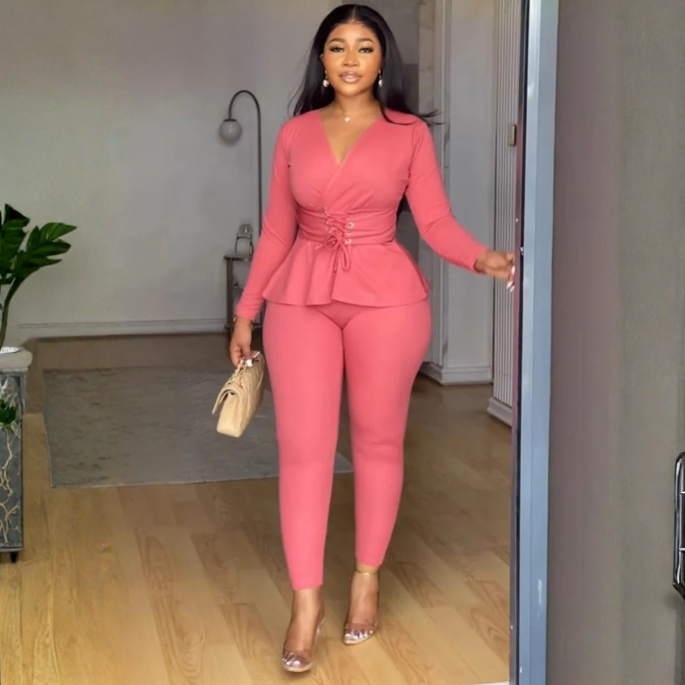 Women's  Solid Long Sleeve 2-Piece Set