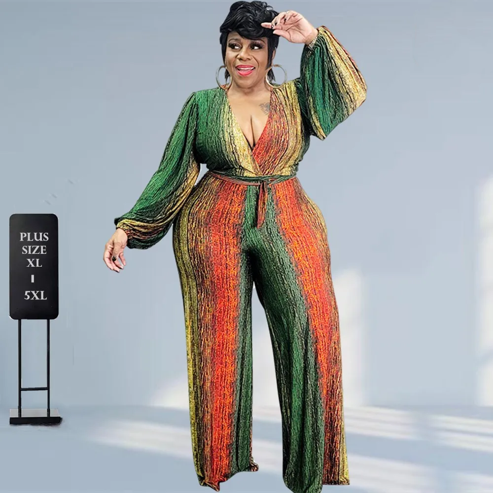 Plus Size Elegant V Neck Rompers Jumpsuits