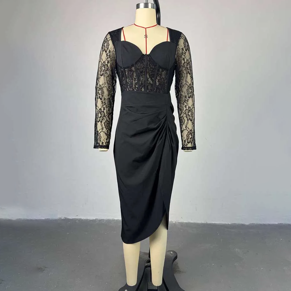 V-Neck Square Collar High-Waisted Dress