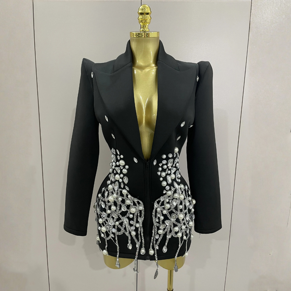 Sparkly Crystal Chains Pearls Mini Dress