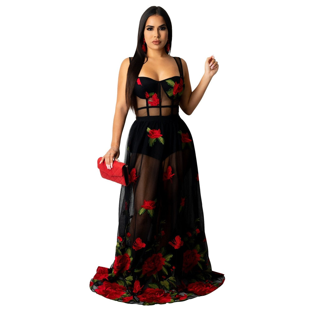 Sexy Red Roses Dress